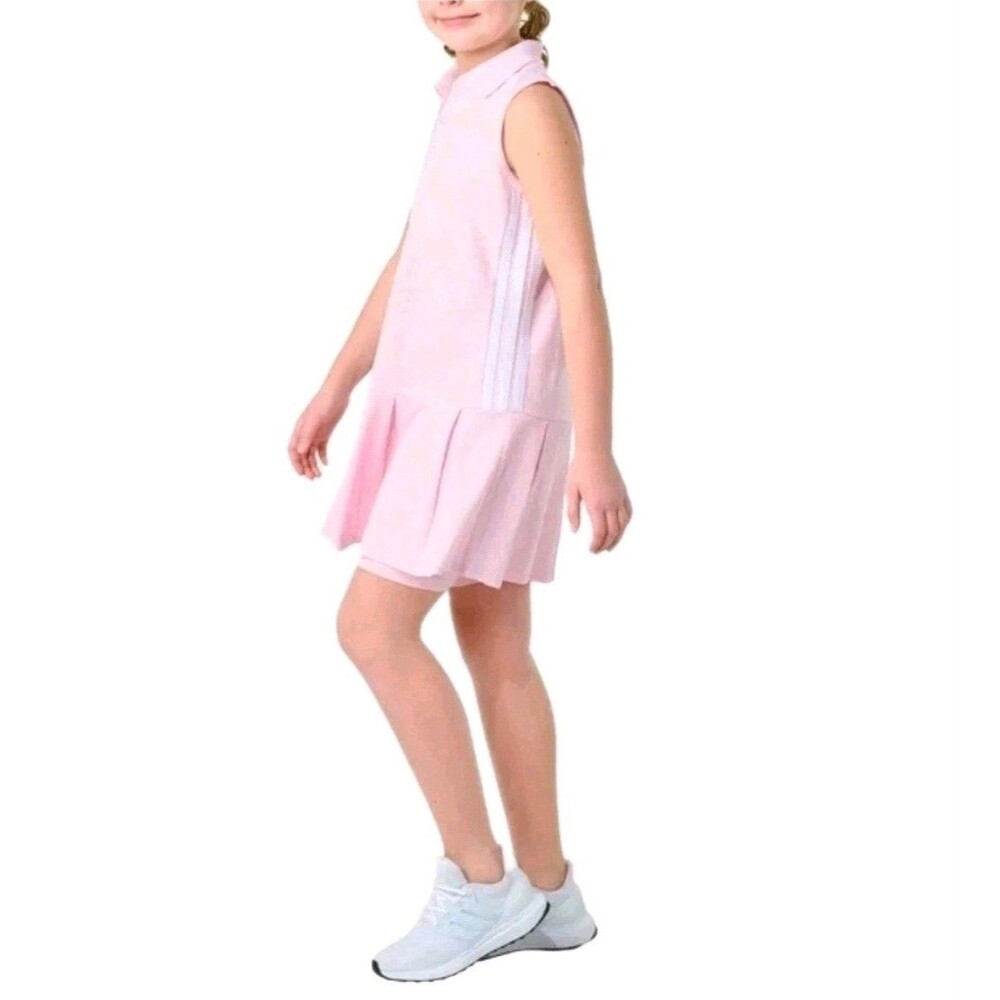 adidas Youth 3-stripe Polo Dress + Bike Shorts 2-pc Set Pink Size XL (16) NWT